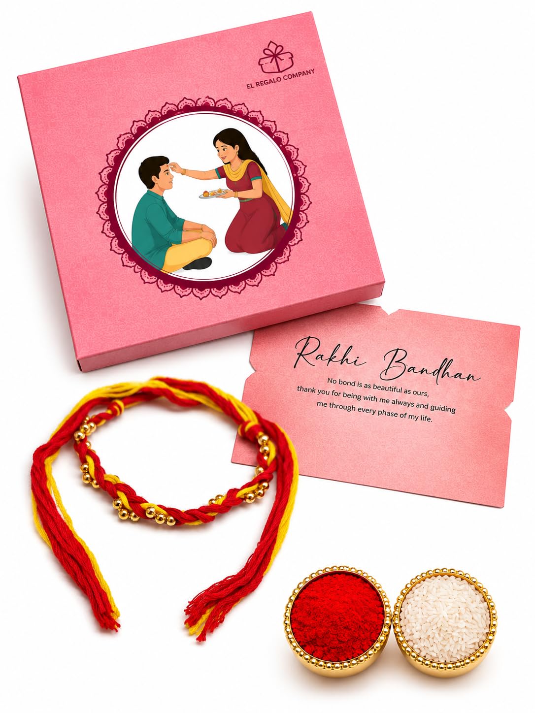 El Regalo Traditional Moli Rakhi for Brother | Long Braided Kalava Raksha Sutra Thread | Red Yellow Sacred Mauli Dhaga | Handmade Minimalist Rakhi for Men & Boys | Raksha Bandhan