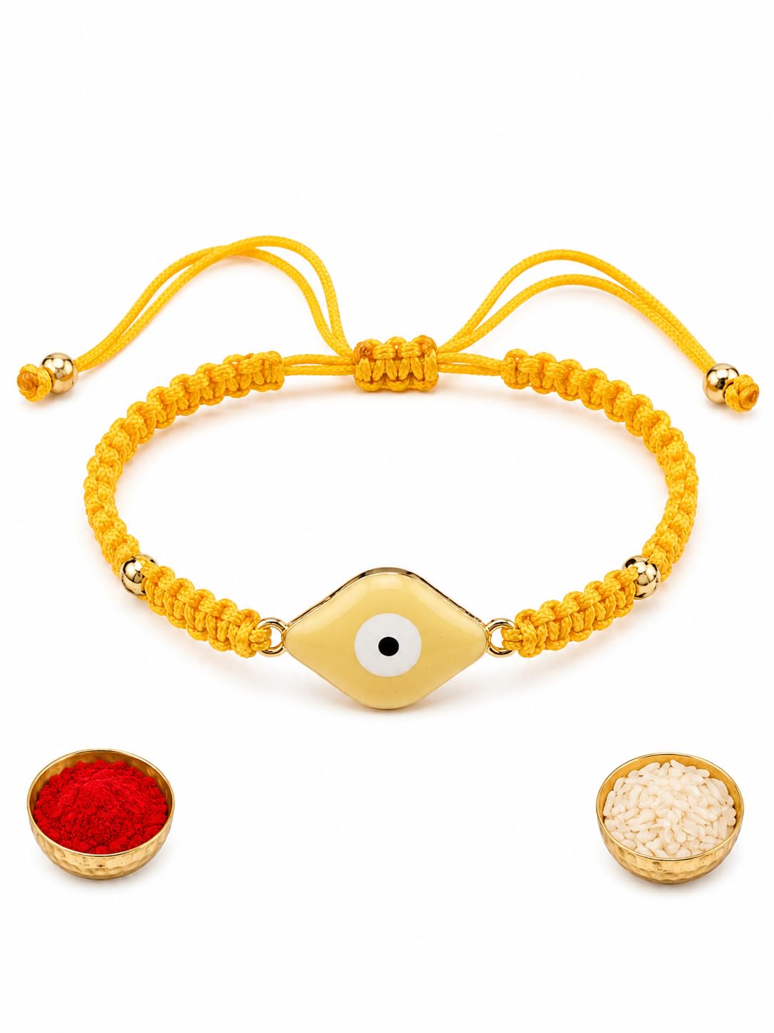 El Regalo Evil Eye Bracelet Rakhi for Brother with Roli Chawal in Gift Box (Yellow)