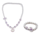 El Regalo 1 Pair Girls Kids Shiny Pearl Shell Princess Necklace & Bracelet Sets- Acrylic Shell Beads Oyster Pearl Princess Necklace Bracelet Jewelry Set for Girls Kids (Purple)
