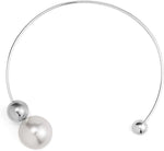 El Regalo Vintage Punk Big Imitation-Pearl CCB Bead Torques Coller Choker Open Necklace for Girls & Women (Silver)