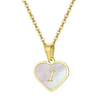 El Regalo Unisex Personalized Heart Name Initial Letters Pendant Necklaces - Stainless Steel Golden Heart Mother of Pearl Name Initials Letters Jewelry - Hypoallergenic Cursive Letters (A-Z) (I)