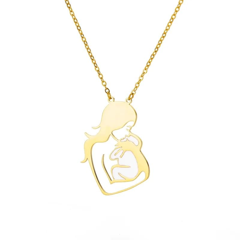 El Regalo Women Elegant Stainless Steel Mom & Baby Pendant Necklace For Moms. Tobe Moms Or New Moms (Golden)