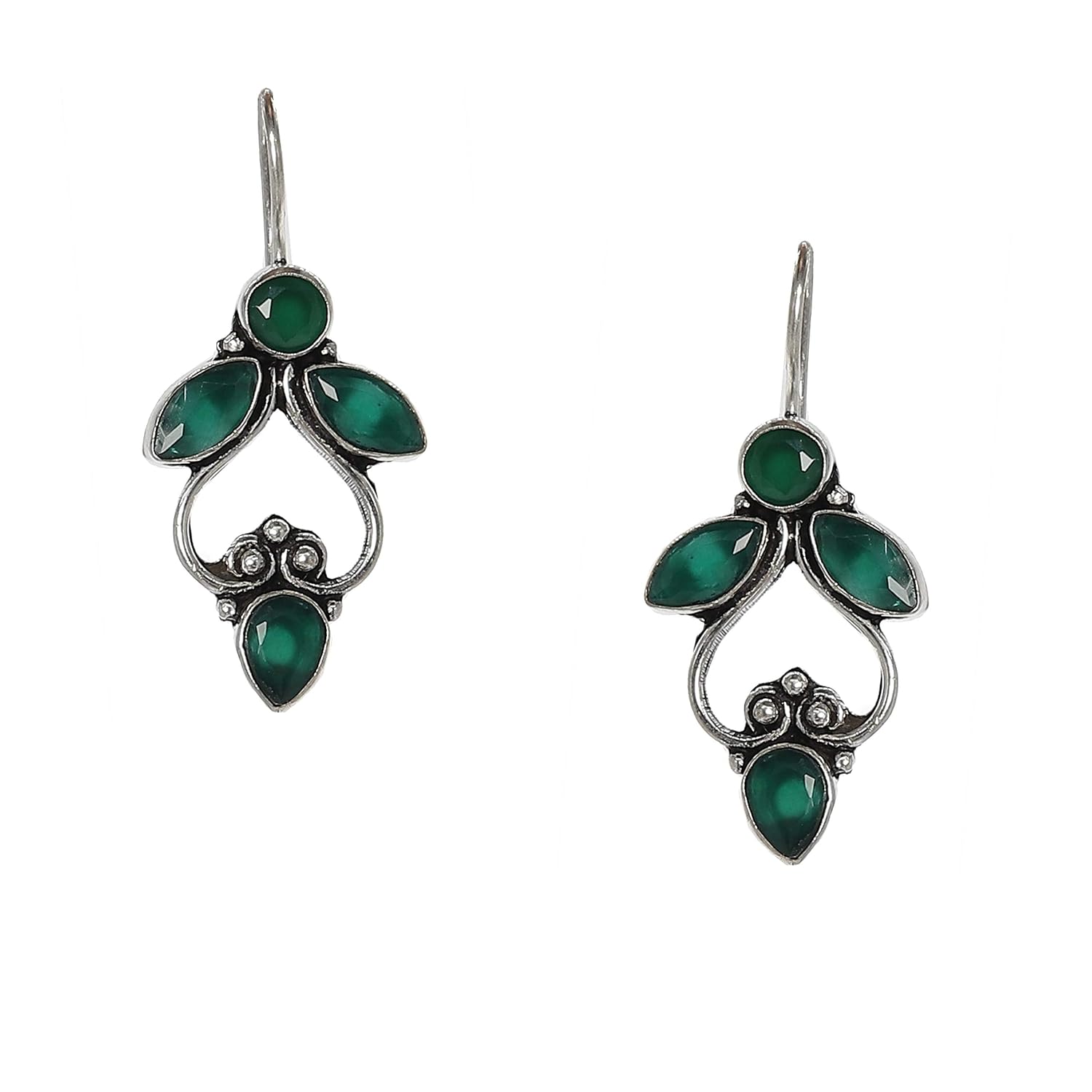 El Regalo Oxidized Silver Brass Earrings with Stones for Girls & Women Vintage Flower Oxidized Earrings for casual outing and get together
