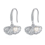El Regalo Pearl Shell-Shaped Earrings - Fashionable Cute Inlaid Cubic Zirconia Pearls Shell Hook Earrings for Girls & Women, Elegant Sea-Inspired Design (Silver)