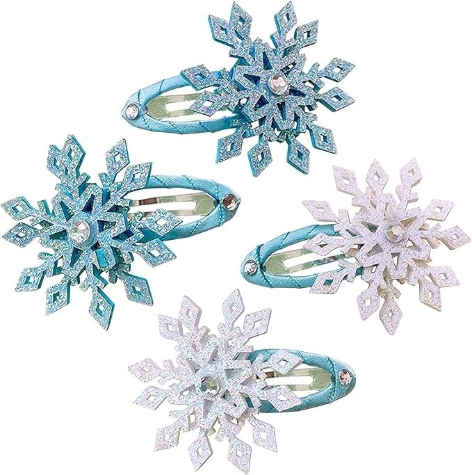 El Regalo 4 PCs Beautiful Snowflake Hair Pins - Snowflake Hair Clips Blue White Christmas Hair Accessories Xmas Rhinestone Hairpin Glitter Snowflake Barrettes (Big Snowflakes)