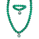 El Regalo 2 PCs Resin Shell Pendant Colorful Sparkly Crackle Beads Pendant Necklace & Bracelet Set for Kids/Girls- Christmas/Birthday Gift for Girls Kids (Green)