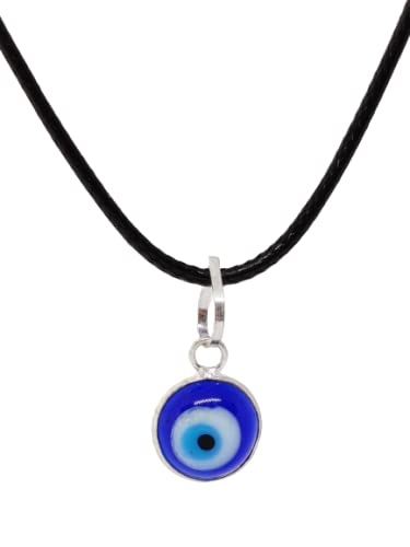 El Regalo Elegant Evil Eye Necklace - Evil Eye Handmade Glass Lamp work Unisex Pendant Necklace for Men, Women, Girls & Boys | Evil Eye Pendant Necklace (Silver with Cord)