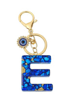 El Regalo Royal Blue Evil Eye Keychain Name Initial Letters- Alphabet Letter Keyring with Evil Eye Charm - Unisex Stylish Bag Charm, Keyring, Gift for Friends & Family (E Letter)