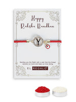 El Regalo Name Initials Evil Eye Bracelet Rakhi for Brother- Name Letter CZ Rakhi with Roli Chawal, Message Card in Rakshabandhan Box for Bhai (Red- Y)