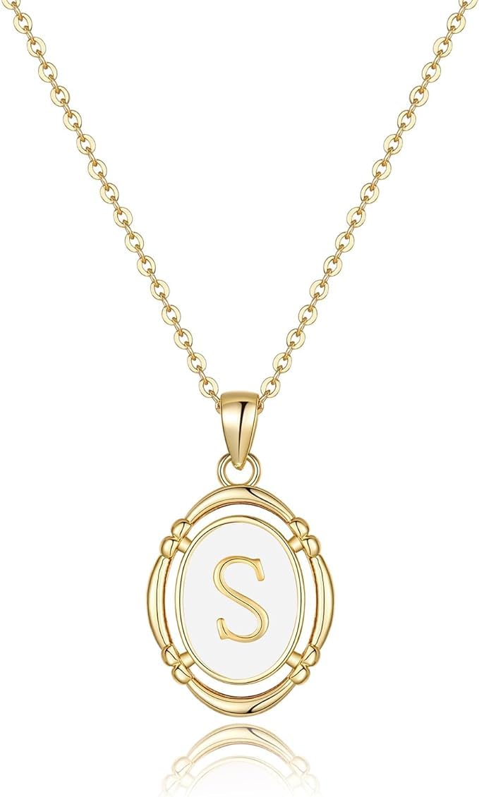 El Regalo Unisex Vintage Style Waterproof Name Initial Letters Pendant Necklaces - Stainless Steel Golden Initials Jewelry - Hypoallergenic Letters Pendant Chain (Letter R)