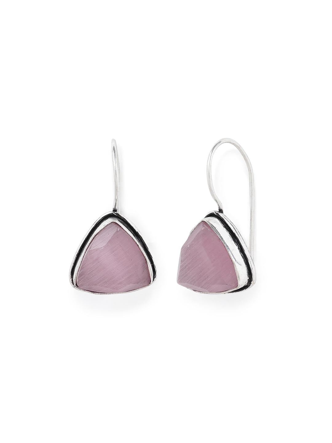 El Regalo 925 Silver Plated Hook Earrings for Women- Elegant Cushion Pyramid Half Bezel Stones (Pink)