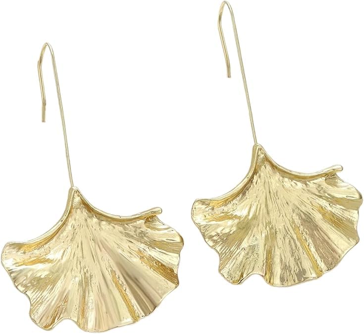 El Regalo Big & Bold Ginkgo Leaf Drop Dangle Earrings - Fashionable Fall Maple Leaf Boho Earrings for Women & Girls, Classy Statement Jewelry (Gold)