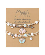 El Regalo 2PCs Shell Pearl & Star Fish Charms Bracelets Set for Girls & Women- Bright & Colorful Unique Handmade Beach Theme Bracelets Set (Option-3)