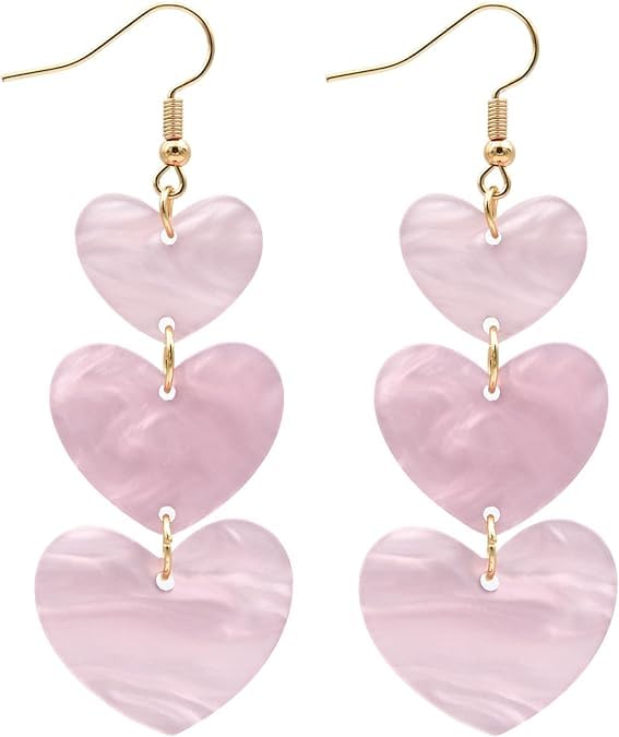 El Regalo Valentines Day Gift for Her- Heart Earrings for Women Girls- Dangling dangler Valentine's Day Gift (Pink Acrylic Heart Earrings)