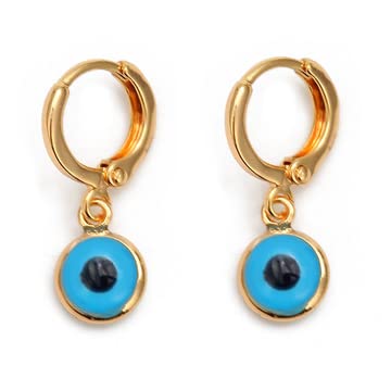 El Regalo 1 Pair Evil Eye Hoop Earrings - Small Dangle Hoop Earring Dainty Evil Eye Small Simple Hypoallergenic Earrings for Girls & Women (Blue Evil Eye)