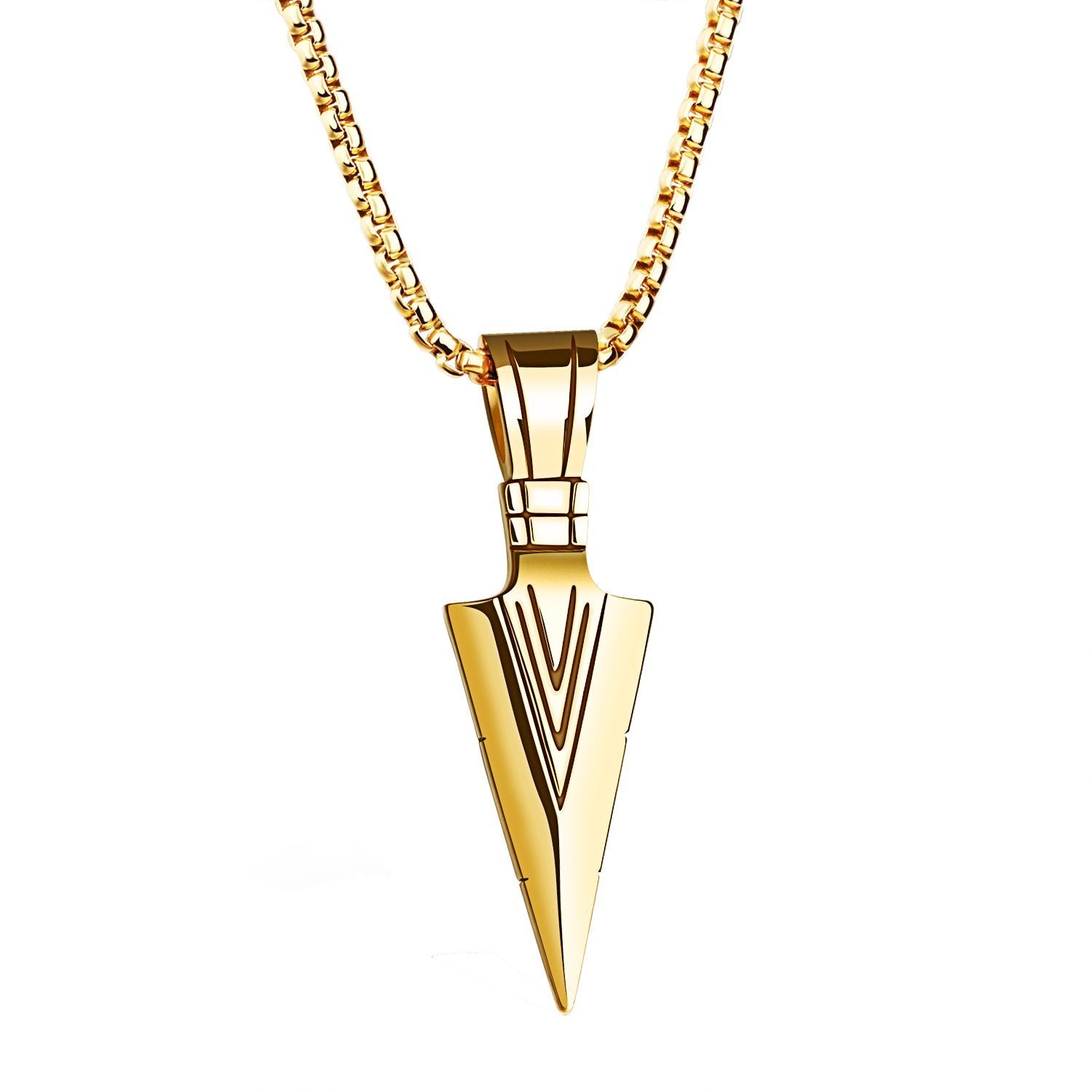 El Regalo Men's Stainless Steel Arrowhead Necklace for Boys/Men- Gift for Him (Gold Tone)
