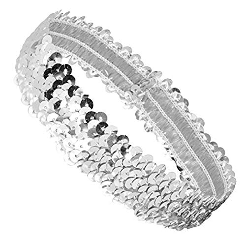 El Regalo Elastic Stretch Sparkle Glitter Fashion Sequin Headband for Babies, Kids, Girls,Teens (Silver)