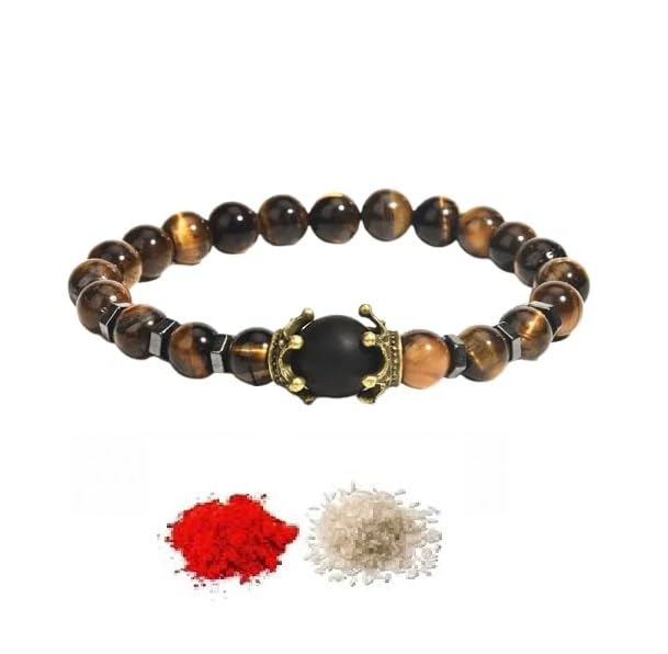 El Regalo 1 PC Natural Tiger Eye Stones Antique Charm Rakhi for Brother/Bhai- Natural Stones Rakhi with Roli-Chawal Shagun, Rakhi Message Card in Rakhi Gift Box