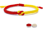 El Regalo 1PC Infinity Love Knot Lucky Rakhi for Brother - Hand Braided Amulet Knot Thread String Rakhi with Roli Chawal, Rakhi Message Card in Gift Box (Red & Yellow Mix)