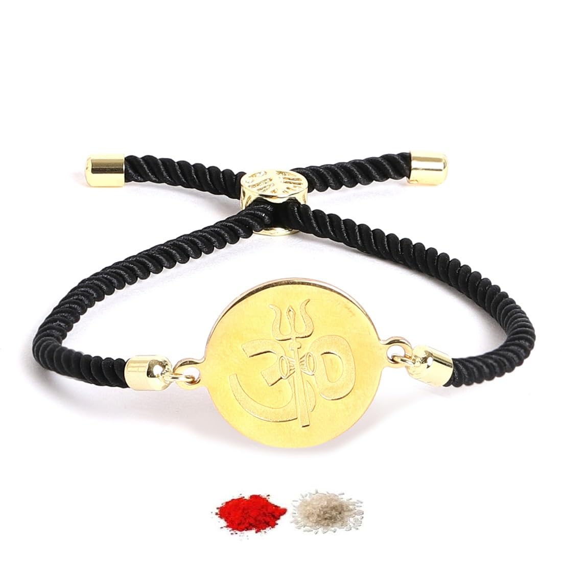 El Regalo 1 PC Stainless Steel OM/Aum Rakhi for Brother - Anti Tarnish Adjustable Rakhi Bracelet for Bhai/Bhatija- Comes with Message Card, Roli-Chawal & Rakhi Box (Golden OM Rakhi)