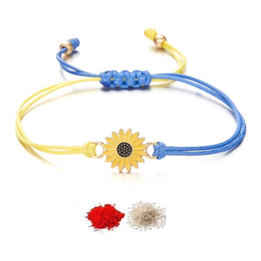 El Regalo 1PC Minimalist Sunflower Rakhi for Bhai/Brother/Niece/Nephew - Designer Rakhi with Roli-Chawal Shagun Pack, Rakhi Message Card in Rakhi Gift Box