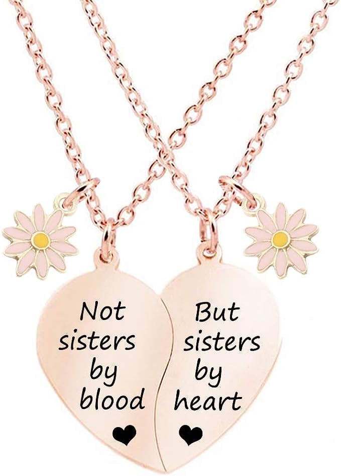 El Regalo Bff Necklace For 2-Split Heart Not Sisters By Blood But Sister By Heart Pendant Best Friend Friendship design Set Of 2 For Girls, Best Friends, Bestie