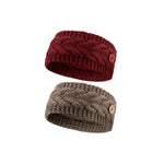 El Regalo 2 PCs Knitted Winter Woolen Warm Headband with Buttons for Face Mask Cover | Cold Weather Hair Accessories Head Wrap | Winter Headbands for Women & Men (Pack of 2) (Red & Khakhi)