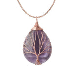 El Regalo Tree of Life Wire Wrapped Drop Natural Stones Healing Crystal Chakra Pendant Necklace - Unique Handcrafted Gemstones Pendant Necklaces (Amethyst) For Unisex Adult