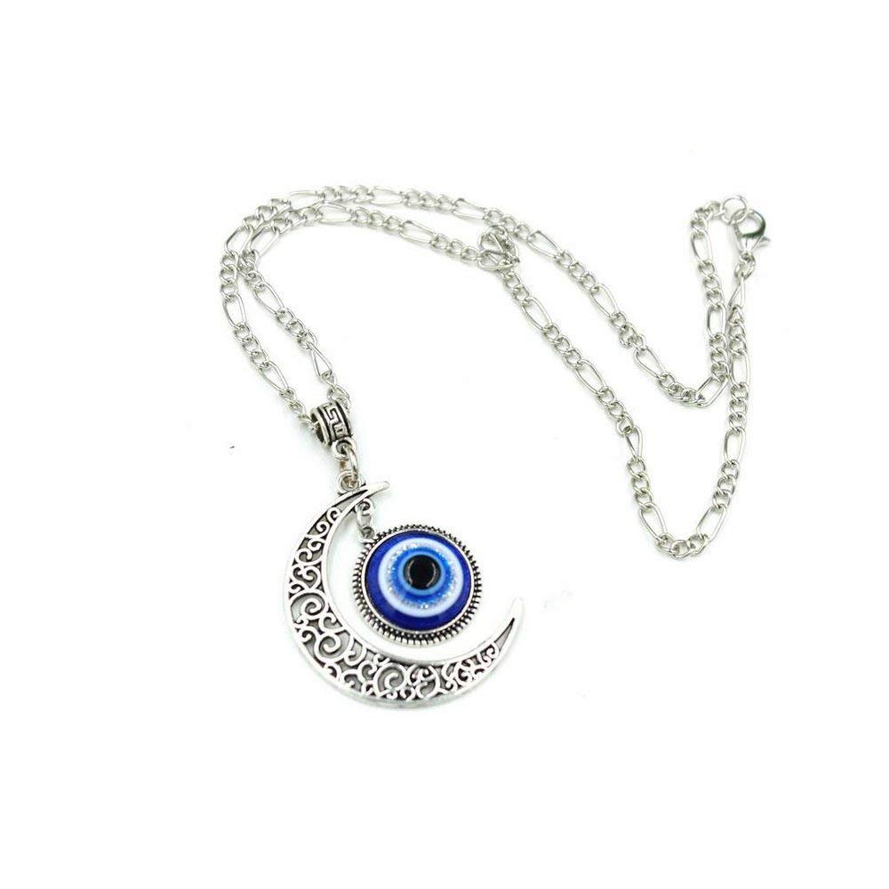 El Regalo Evil Eye Crescent Moon Pendant Necklace | Turkish Evil Eye Blue Moon Pendant Necklace for Girls & Women