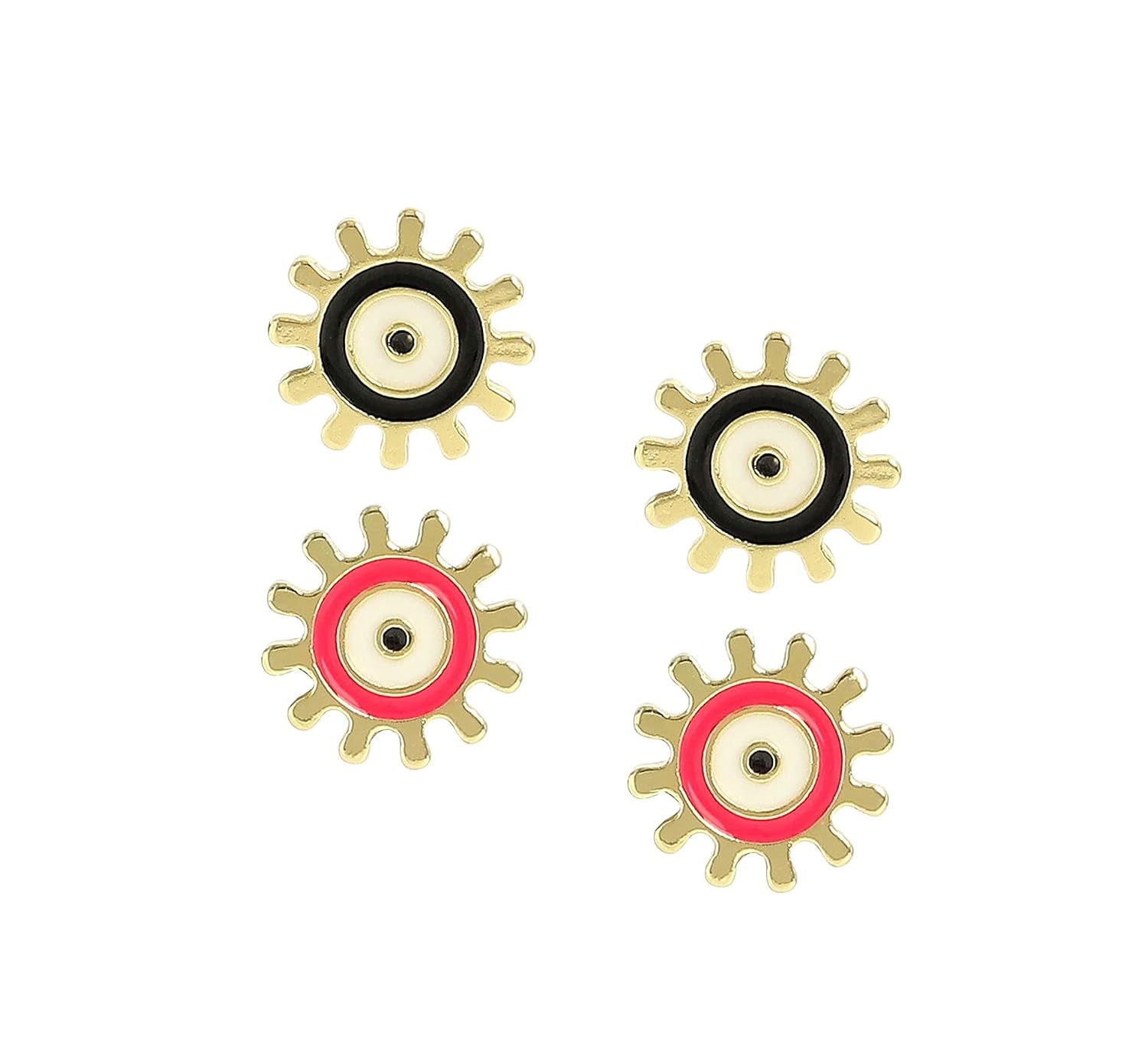 El Regalo 2 Pairs Evil Eye Enameled Post Back Stud Earrings for Girls & Women- Cute & Colorful Turkish Lucky Evil Eye Studs (Evil Eye Studs Option-3)