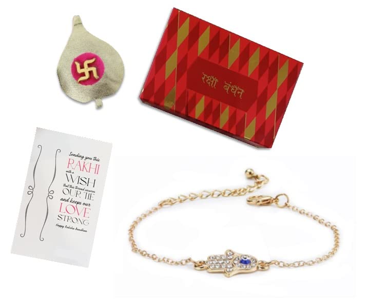 El Regalo 1 PC Hamsa Hand Evil Eyes Chain Bracelet - Fancy Evil Eye Hamsa Hand Chain Bracelet (Golden Hamsa Hand)