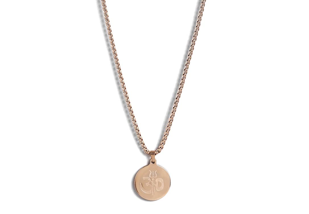 El Regalo AUM OM Pendant Necklace for Men/Boys: Stainless Steel OM Mahadev Damroo Pendant Necklace for Man/Boys (Rose Gold OM)