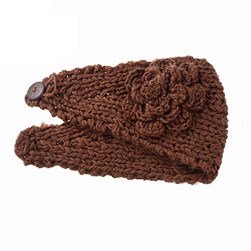 El Regalo's Women Crochet Headband Knitted Headwrap Headband with 3D flower & Button Ear Warmer Hair Muffs Band | Winter Designer Headbands for Teens & Women (White)