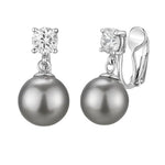 El Regalo CZ Pearl Clip-On Earrings for Women & Girls | Non-Pierced Earrings with CZ Sparkle | Elegant Clip On Pearl Earrings for Weddings, Parties & Casual Wear (Grey)
