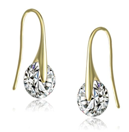 El Regalo Minimalist Gold Plated Cubic Zirconia Drop Earrings for Women & Girls | Modern & Luxurious Crystal Dangle Hook Earrings | Classy Fashion Jewellery Gift