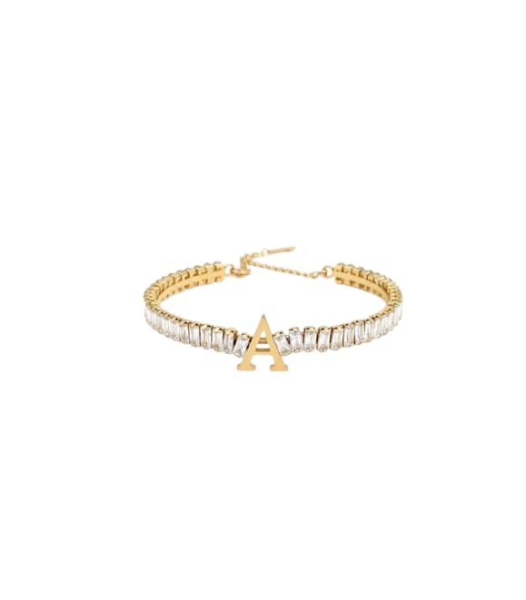 El Regalo Personalized Initial Letter Bracelet for Women | Gold Finish Tennis Bracelet with Alphabet Charm | Adjustable Stainless Steel Zircon Bracelet | Anti Tarnish Jewelry (A Letter)