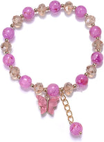 El Regalo 1 PC Butterfly Sparkly Crystal Beads Tassel Bracelet With Cute Enamel Butterfly Charms for Girls/Teens/Women (Purple)