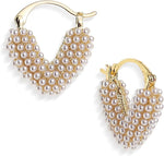 El Regalo Gold-Plated Pearl Heart Hoop Earrings for Women & Girls - Classic, Elegant Tiny Pearl Heart Hoops, Trendy & Fashionable Earrings for Everyday Wear