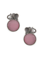 El Regalo 1Pair Oxidized German Silver Ganesha Elephant Stone Stud Earrings- Handcrafted Unique Earrings with Color Stone Options (Pink)