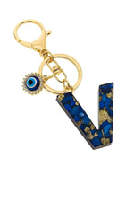 El Regalo Royal Blue Evil Eye Keychain Name Initial Letters- Alphabet Letter Keyring with Evil Eye Charm - Unisex Stylish Bag Charm, Keyring, Gift for Friends & Family (V Letter)
