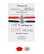 El Regalo 2PCs Evil Eye Rakhi Combo Set for Bhai-Bhabhi or Bhai-Bhatija/Bhatiji- 2 Evil Eye Rakhis with Roli Chanwal, Rakhi Card in Rakhi Gift Box (Option-10)