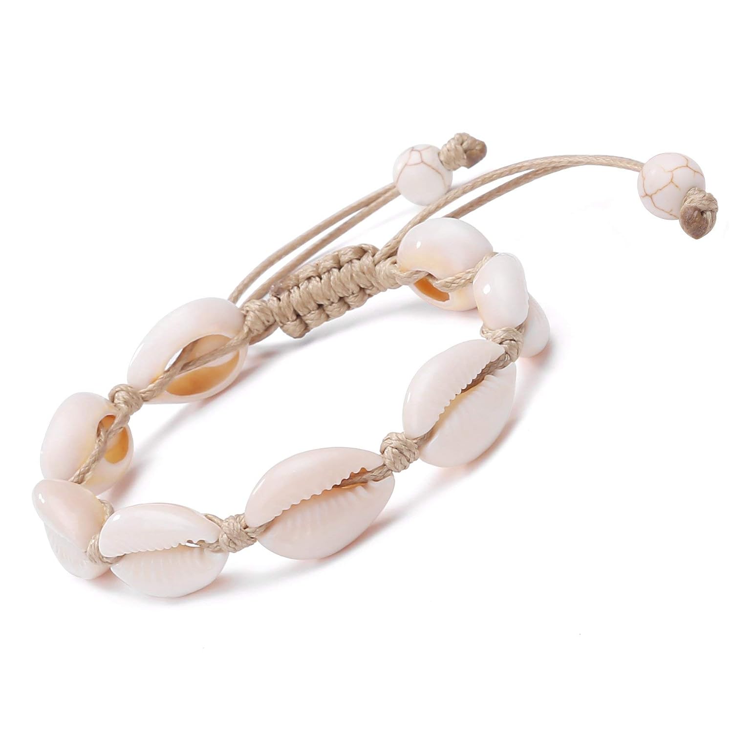 El Regalo Natural Cowrie Bead Shell Bracelet Hawaiian Jamaican Adjustable Beach Surfer Jewelry Macrame Unisex Bracelets (Black)