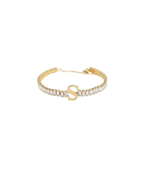 El Regalo Personalized Initial Letter Bracelet for Women | Gold Finish Tennis Bracelet with Alphabet Charm | Adjustable Stainless Steel Zircon Bracelet | Anti Tarnish Jewelry (S Letter)