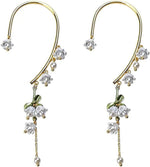 El Regalo 1 Pair Lily of the Valley Ear Cuffs Earrings for Women, Non Piercing Leaf Lily Flower Ear Cuffs Wrap Clip on Crawler Climber for Women