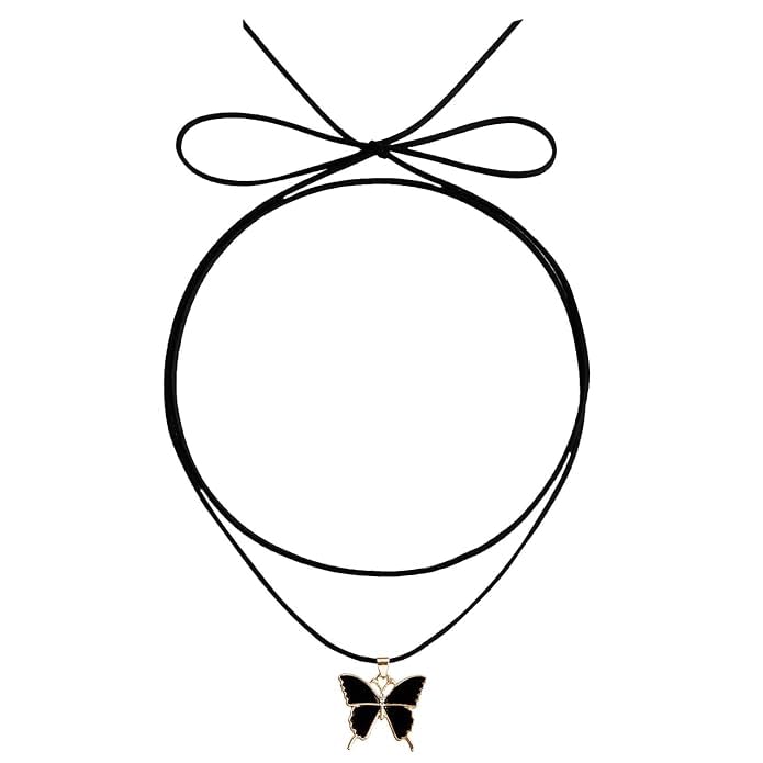 El Regalo Gothic Vintage Layered Black Velvet Butterfly Choker Necklace - Adjustable Boho Butterfly Pendant Necklace for Women & Girls