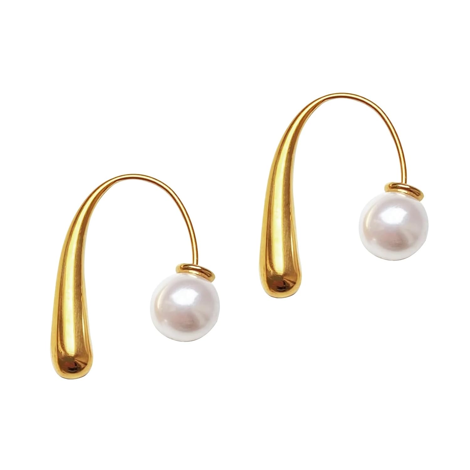 El Regalo Stainless Steel Pearl Ear Jacket Earrings- Exquisite Waterproof/Anti-Tarnish 18k Gold Plated Pearl Drop Statement Fashion Earrings