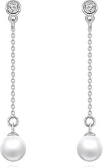 El Regalo Minimalist Pearl Tassel Earrings for Women | Elegant Chain Drop Earrings | Indo Western Style Dangle Pearl Earrings (Style-3)