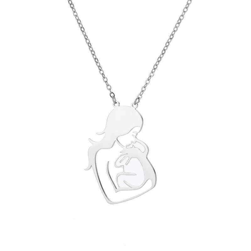 El Regalo Elegant Stainless Steel Mom & Baby Pendant Necklace for Mother's Day for Moms. To Moms or New Moms (Silver)