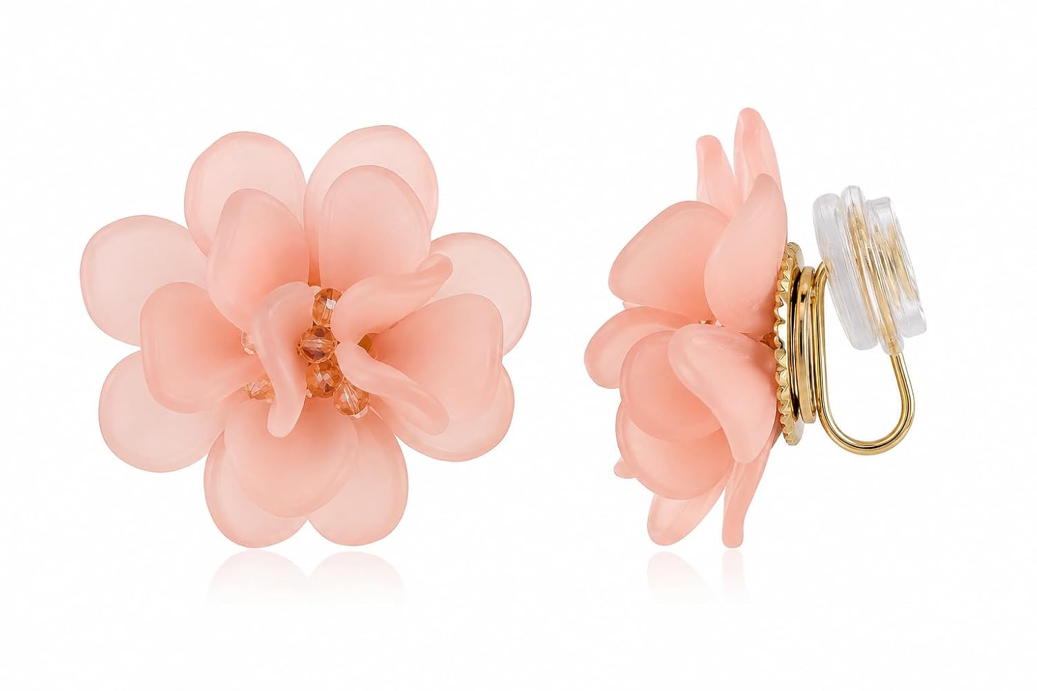 El Regalo Cute Acrylic Flower Clip On Earrings for Women & Girls | No Piercing Floral Earrings | Korean Style Pastel Ear Clips | Comfortable Non-Pierced Earrings for Casual, Party & Vacation (Peach)