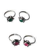 El Regalo Toe Rings For Women | Stones Toe Rings Combo | Oxidized German Silver Flower Toe Rings Sets with Stones (2 Pairs) for Women (Emerald Green)